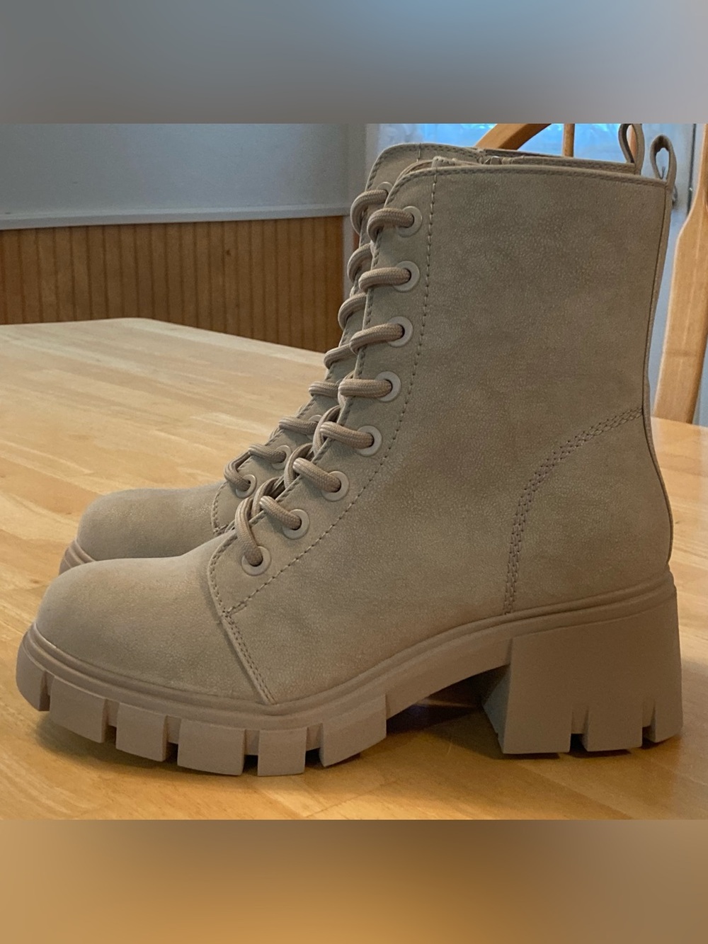 Maurices Cassie Boot - Taupe Lace-Up Chunky Heel Boots